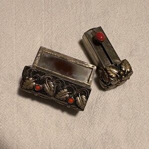 Vintage Silver and Red Lipstick Holder